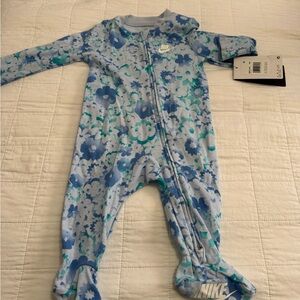 Nike Girls Floral Zip Footed One-Piece - Blue & Teal